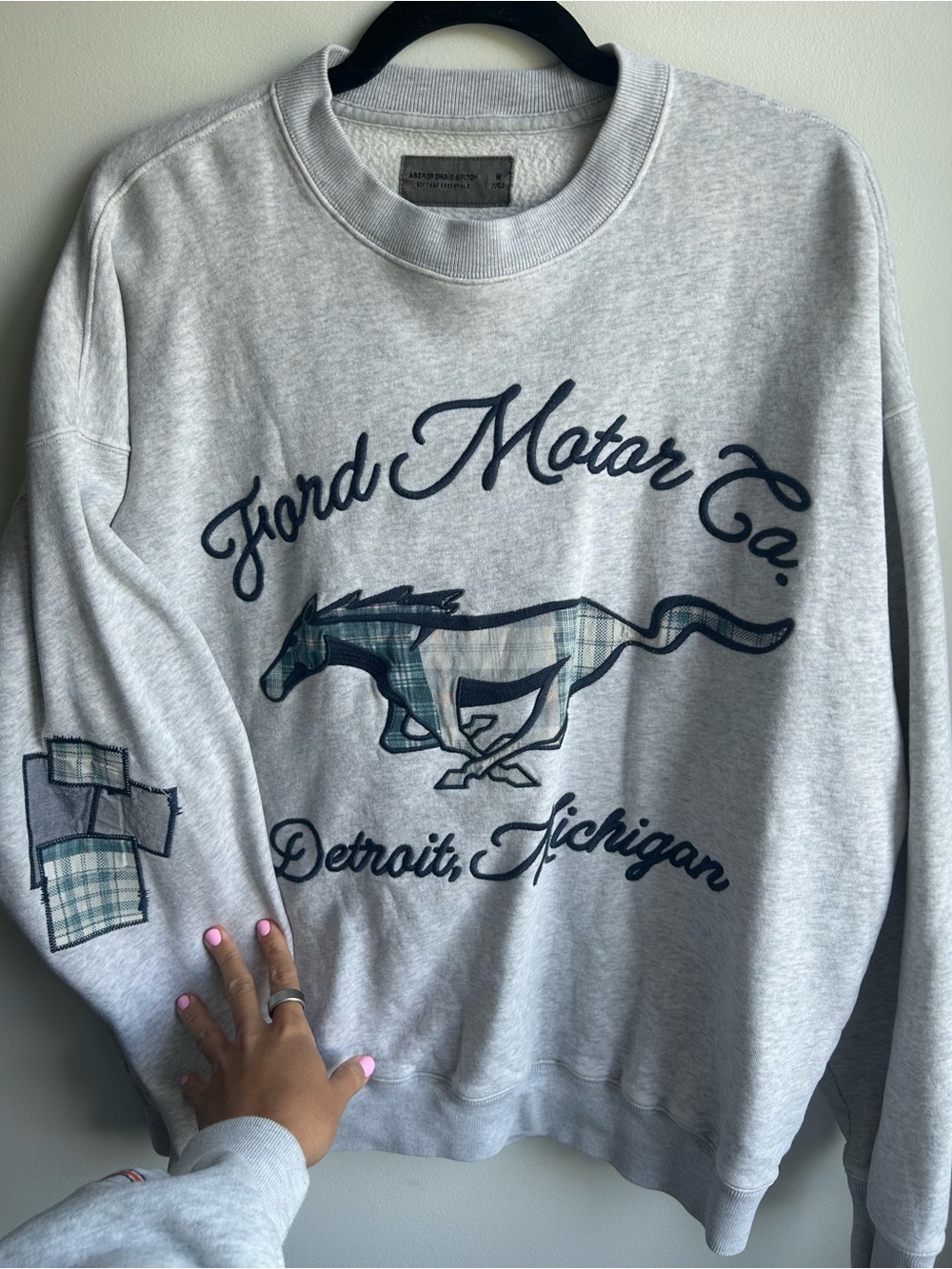 Abercrombie & Fitch Ford Gray Crewneck with Ford Embroidery and Quilt Patches